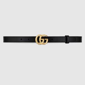 Gucci GG Marmont thin leather belt with shiny buckle variation black leather 85